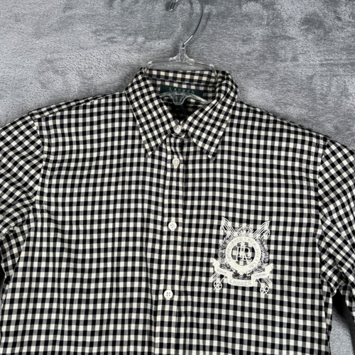 Lauren Ralph Lauren Shirt Black White Gingham Checkered Crest Preppy Women Small - Picture 4 of 9