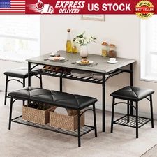 Dining Table Set for 4 Kitchen Table with Upholstered Bench and Stools Furniture