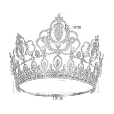 12cm Tall Pearl Crystal Tiara Crown For Women Wedding Queen Princess Adjustable