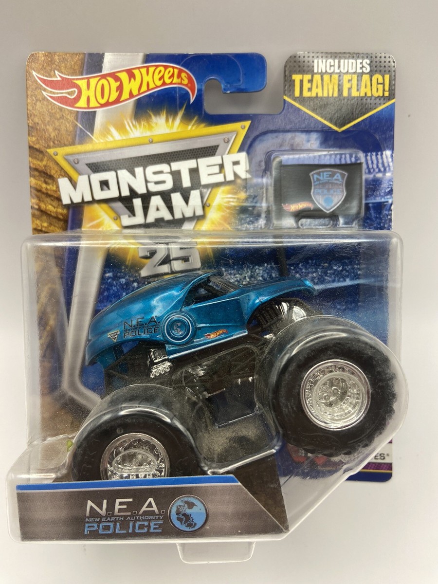 HOT WHEELS MONSTER JAM N.E.A. POLICE TOUR FAVORITES W/Team Flag