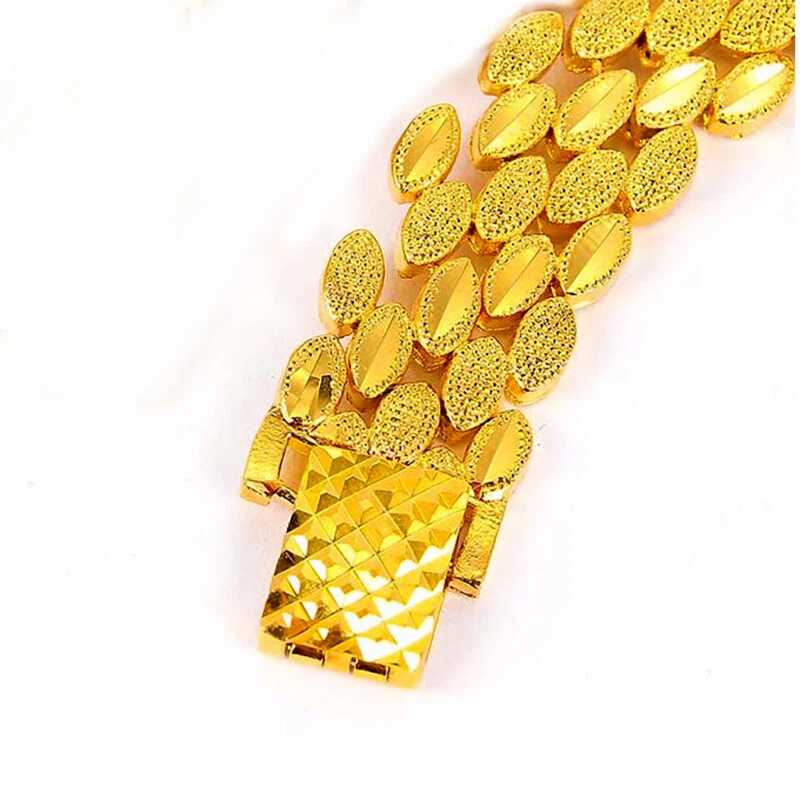 Brazalete grande de oro amarillo de 18 quilates sobre latón de 18 mm de ancho para mujer de 8" 8,5" 9" pulgadas D804 Foto 4 de 4