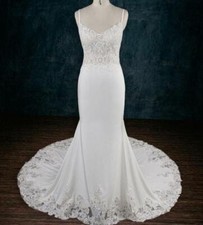LACE MERMAID STRETCHY WEDDING DRESS WITH SPAGHETTI STRAPS LACE TRAIN