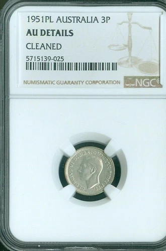 1951 PL Australia 3P Three Pence NGC Detail AU Quality