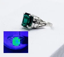 Sterling Dark Green Uranium Glass Ring Filigree 925 Silver Rare Color