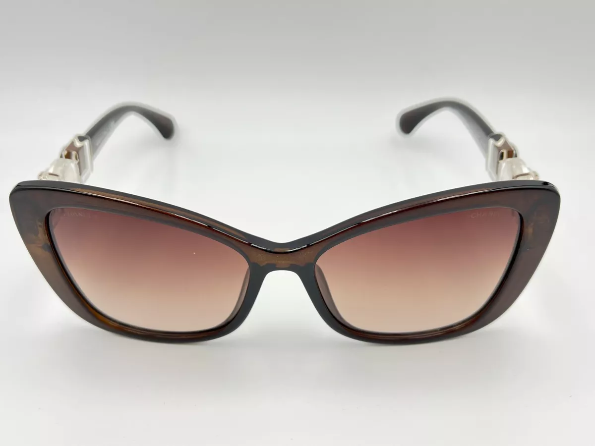 Chanel Brown Pearl Detail Cat Eye Sunglasses Chanel