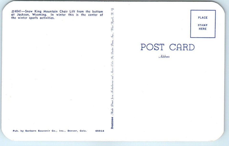 Postcard Snow King Mountain Chair Lift from the Bottom at Jackson