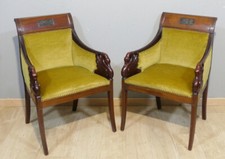 Paire De Fauteuils Aux Cygnes De Style Empire En Acajou, époque Fin XIX ème