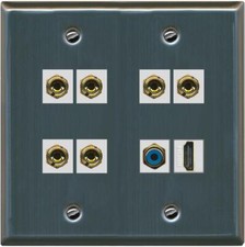 3 Speaker 6 Banana Binding Post Wall Plate 1 RCA HD Flat 2 Gang Stainless Steel