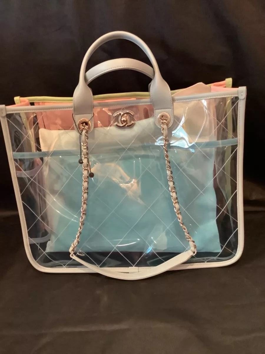 CHANEL S/S18 *COCO SPLASH PVC* Vinyl Quilted Tote Bag 2-way Transparent LIMITED!