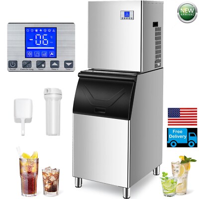 TECSPACE Commercial 110V 580W Freestanding Ice Maker 344LBS/24H + 165LBS Bin
