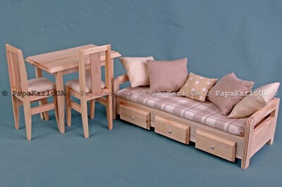 Set SOGGIORNO, casa delle bambole mobili in legno per poltrona