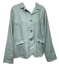 Flax Linen Jacket Medium Subdued Robins Egg Blue Shapely Button Top Lagenlook M