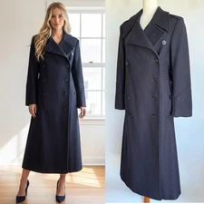 J Peterman Women’s Bobby Coat Long Peacoat Overcoat Wool Size 32 M Navy England