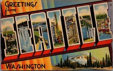 Vintage Greetings from Seattle Washington Large Letter Postcard 1944 Postmark