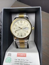 Timex Indiglo Men's Two-Tone Stainless Steel Watch Gold Dial Day/Date 24H 30M