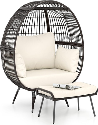 Oversized Wicker Egg Chair Set with Ottoman & Cushions for Cozy Relaxation