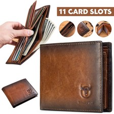 Mens Leather Coin Pocket Billfold Wallet RFID BLOCKING Card Holder Slim Bifold