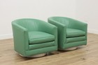 Pair of Swivel Mint Leather Vintage Midcentury Modern Chairs #55160