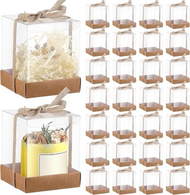 36 Set 3. 5 x 3. 5 x 4. 3 in Transparent Candle Gift Box Packaging Box 4-18 o...