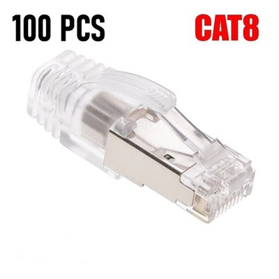 100x CAT8 Shielded RJ45 Plug Network Ethernet Cable Connector End w/Clear Boot