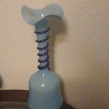 Art Glass Hand Blown Light Blue Decorative Glass Vase Swirl Pattern Glossy