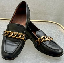 Vionic Women's Mizelle Black Leather Arch Support Loafers Shoes US8 Gold Chains