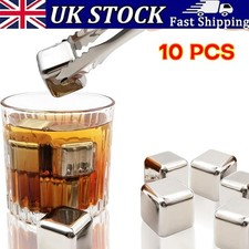 10 Stainless Steel Whisky Stones Reusable Ice Cubes Drink Chillers Cooling Rocks