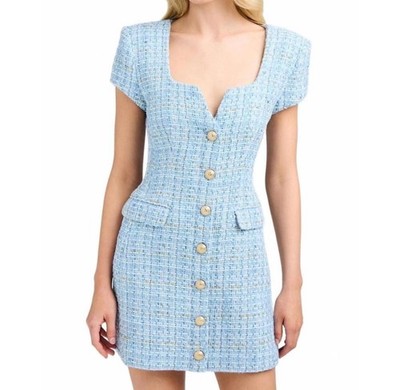 Generation Love Brunella Tweed Dress In Sky Blue Multi SZ XL NWT