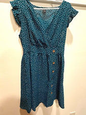 SHEIN Women’s L green/White Polka Dot V-Neck Button Ruffle Sleeve A-Line Dress