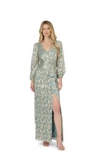 Adrianna Papell Metallic Foil Print Crinkle Knit Surplice Gown, size 2