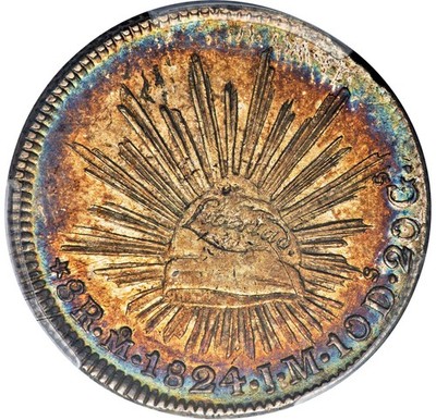 Mexico Republic 'Hookneck' 8 Reales 1824 Mo-JM PCGS MS-61! Mexico