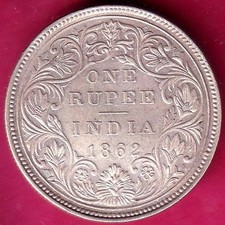 BRITISH INDIA 1862 - 1 dot on top VICTORIA QUEEN ONE RUPEE BEAUTIFUL SILVER #T1