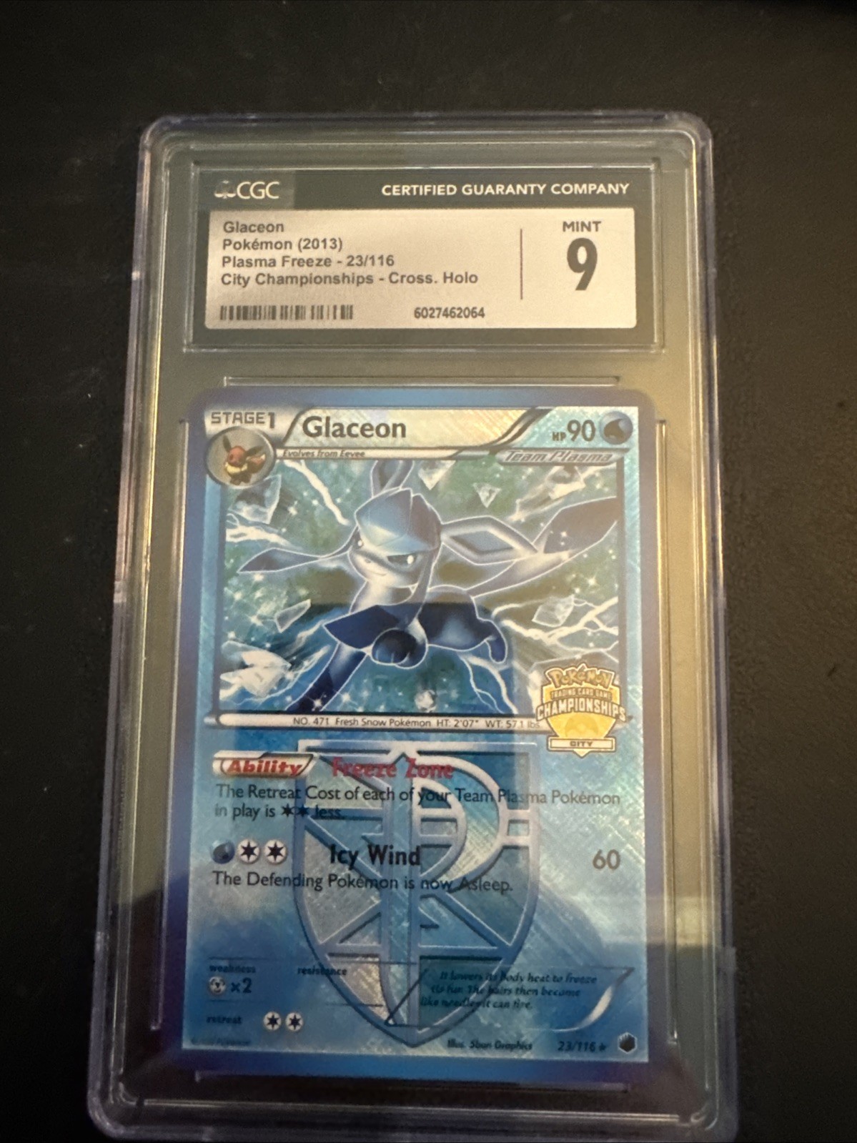 Glaceon Plasma Freeze Pokemon TCG 23/116 Cross Holo City Championship CGC 9