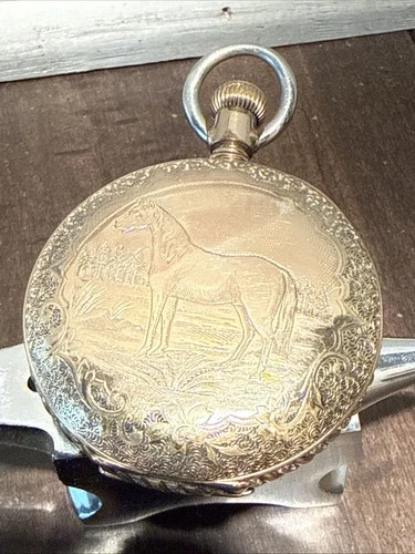Antique ELGIN grade 305 Hunting Case Pocket Watch Buffalo Bill Horse 14k Victory