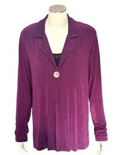 Chicos Travelers Size 1 Purple Knit Blazer Single Button Layering Jacket