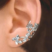 Floral Hollowed our Flower Leaf Ear Cuff - Gold - No Piercing, Clip On