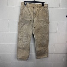 Vintage Carhartt Double Knee Tan Pants 90s Distressed Faded 32 x 29