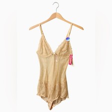 Cosmopolitan Sheer Mesh Lace Body Suit. Size Medium. Snaps. NWT. Nude