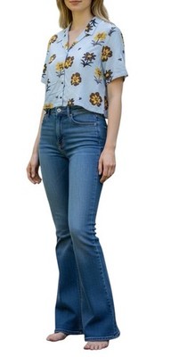 Nwt ROARK Sz XL Womens Blue Idle SS Linen Sunflower Bee Retro 90s Vtg Style Top