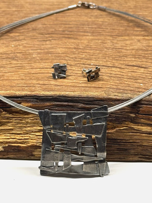 Designer Set Kette Ohrstecker  signiert BU 925 Silber