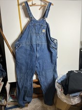 Carhartt Denim Blue Jean Bib Overalls Men  s 52 X 29 Chore Carpenter Med Wash