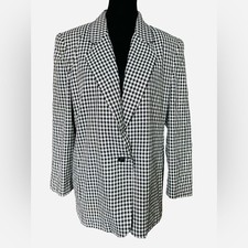 Retro Black White Checkered Blazer Metallic Gold Size Medium
