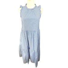 J. Crew Blue Striped Ruffle Womens Cotton MIdi Dress Size 4