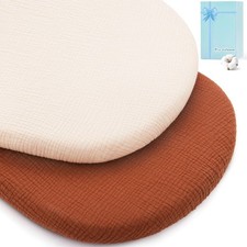 2 Pack Muslin Bassinet Sheets, 100 Cotton, Brown Beige, Neutral, Soft Fitted
