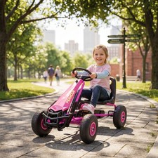 Qaba Go Kart for Kids, Pedal Go Cart with Adjustable Seat, EVA Wheels Pink