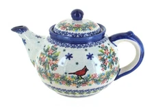 Blue Rose Polish Pottery Winter Cardinal Teapot