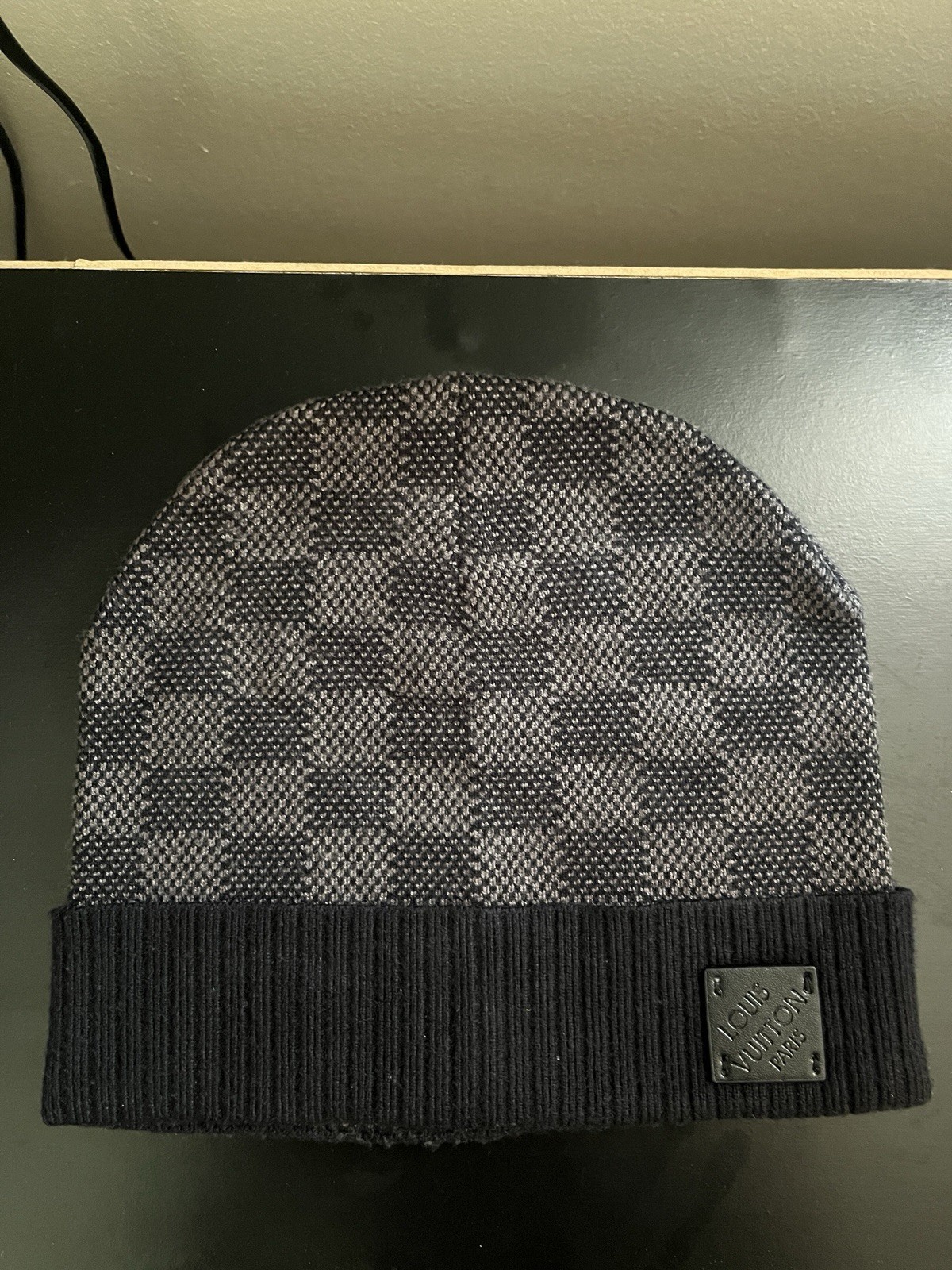 Louis Vuitton Damier Gray Black Monogram Logo Beanie Pre-Owned