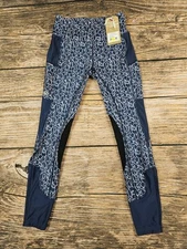 NWT $90 Horseware Ireland Sz M Horseback Riding Tights Navy Blue Animal Print 