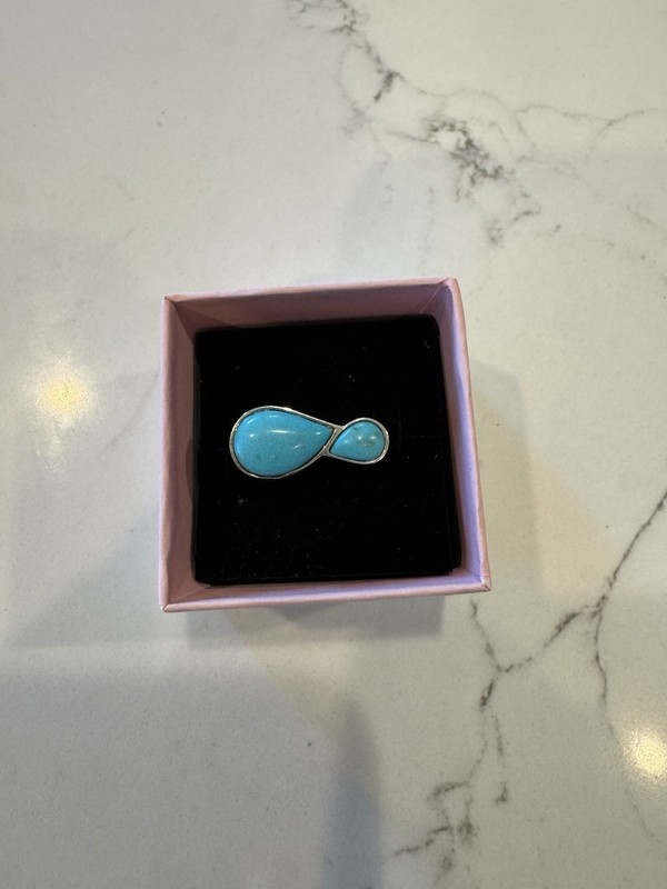 Jay King 2 Stone Pear Turquoise Hill  Sterling Silver Ring Size 7 HSN $90
