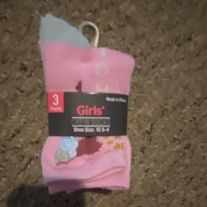 Girls Crew Socks 3-Pack Pink Novelty Shoe Size 10.5-4 Multipack